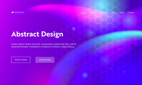 紫色抽象几何六边形形状登陆页背景。未来派数字运动梯度模式。创意软霓虹灯背板元素的网站网页。平面动画片向量例证