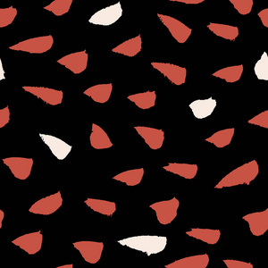 手绘笔画在奶油和砖红色的黑色背景。 无缝抽象重复背景包装纸织物设计。