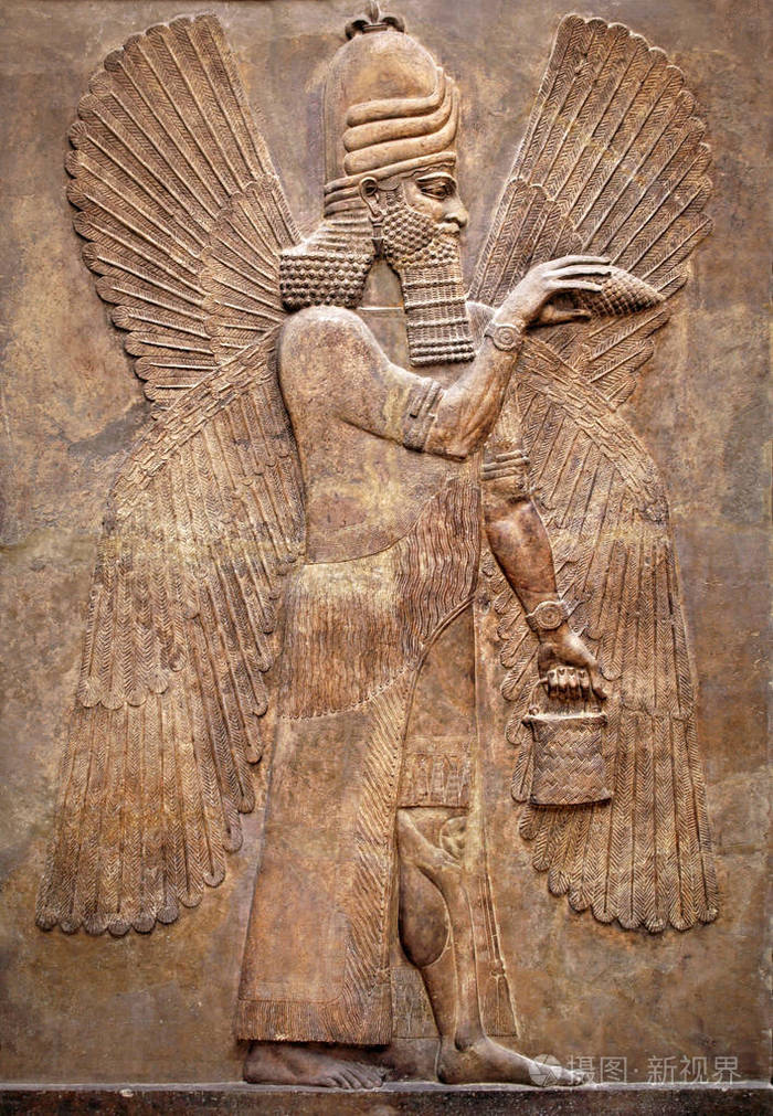 古代雕刻面板来自中东历史. 古代亚述和苏美尔文明文化的遗迹.