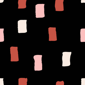 无缝重复图案，矩形，淡粉色奶油色和砖红色，黑色背景。
