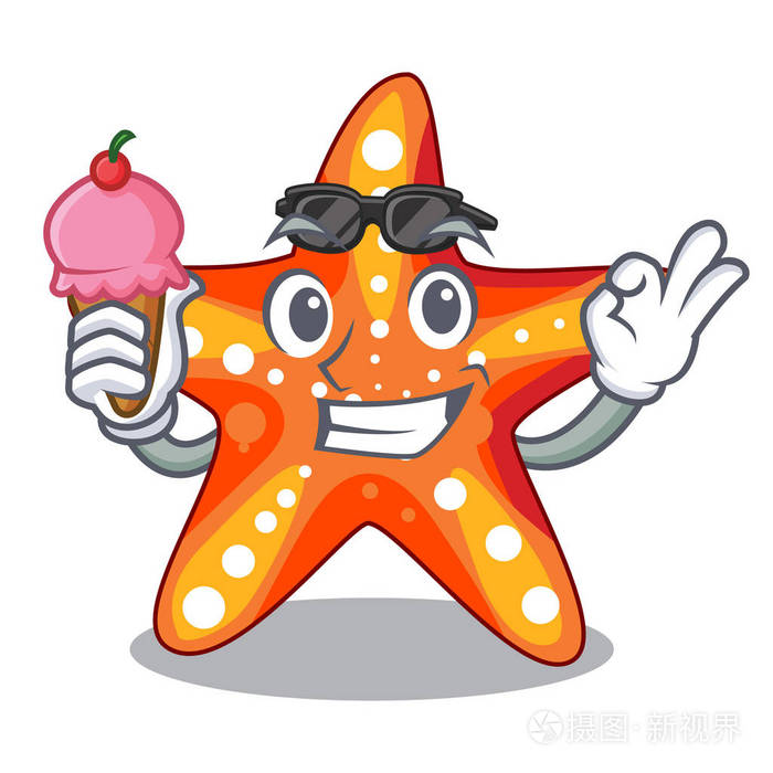 卡通造型的冰淇淋海星滑稽矢量插图