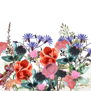 时尚纺织花卉矢量图案与三叶草和田野花