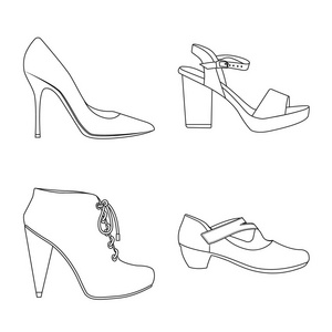 鞋类和女性图标的矢量插图。鞋类和足部股票矢量图集