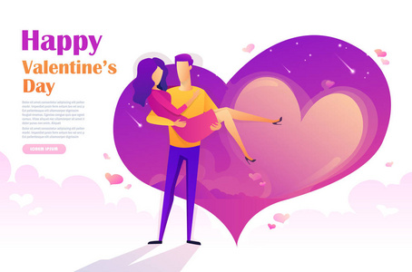 s Day design with couple in love. Guy holding a girl in his arms