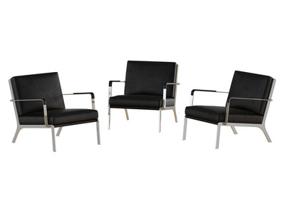 三张白色背景的黑色扶手椅3d渲染