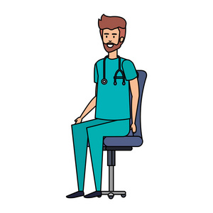 全科医生坐在办公椅上矢量插图设计