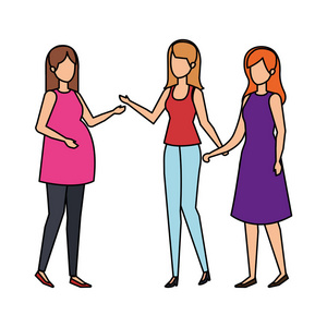 女性怀孕与女孩矢量插图设计