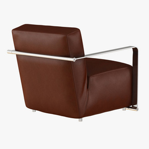 软棕色皮革扶手椅与铁扶手3D渲染