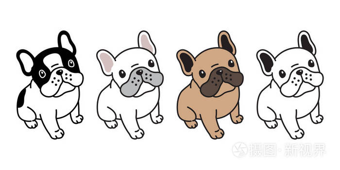 狗矢量法国斗牛犬图标卡通小狗品种标志插图涂鸦符号插画-正版商用