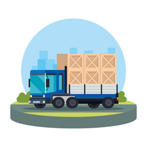 送货服务卡车木箱矢量插图设计