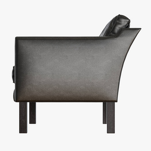 从侧面3d渲染的软黑色皮革扶手椅视图