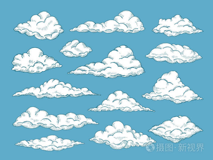 大纲素描云复古矢量雕刻背景