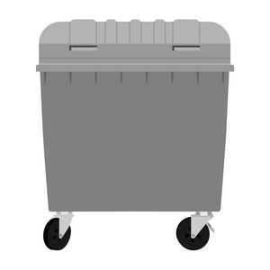 白色背景上隔离的灰色垃圾容器。 光栅插图。 轮式垃圾箱