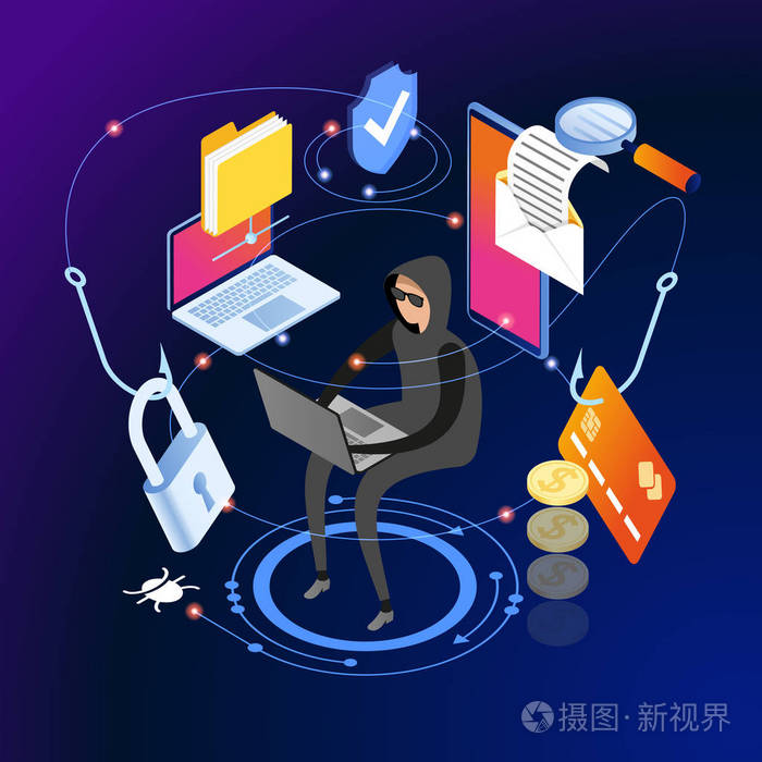 互联网诈骗警报插画-正版商用图片18qyg7-摄图新视界