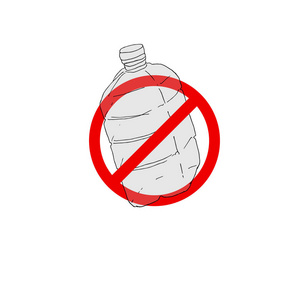 对塑料瓶说不。 白色背景上隔离的否认标志中的塑料瓶。 停止破坏我们的地球。 世界环境日矢量插图。 减少使用塑料瓶的运动