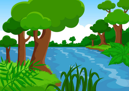 有河流的森林的插图