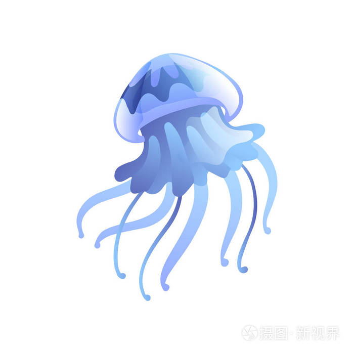 水母, 美丽的浅蓝色游泳海洋水下生物生物向量插图