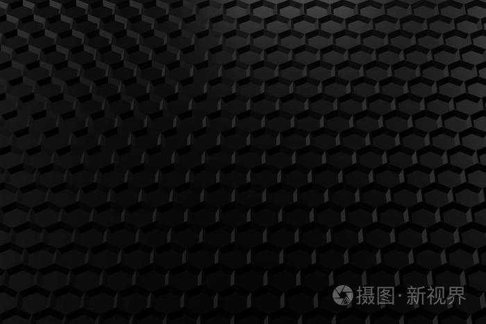 抽象背景黑色蜂窝 黑色六角形网格 三维渲染.