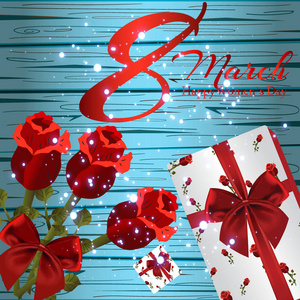 s holiday. Greeting card with flowers, bouquet of roses. Otkritk