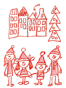 幼稚园与老师动画片手绘, 冬天与雪人季节查出在白色背景, 女孩, 男孩
