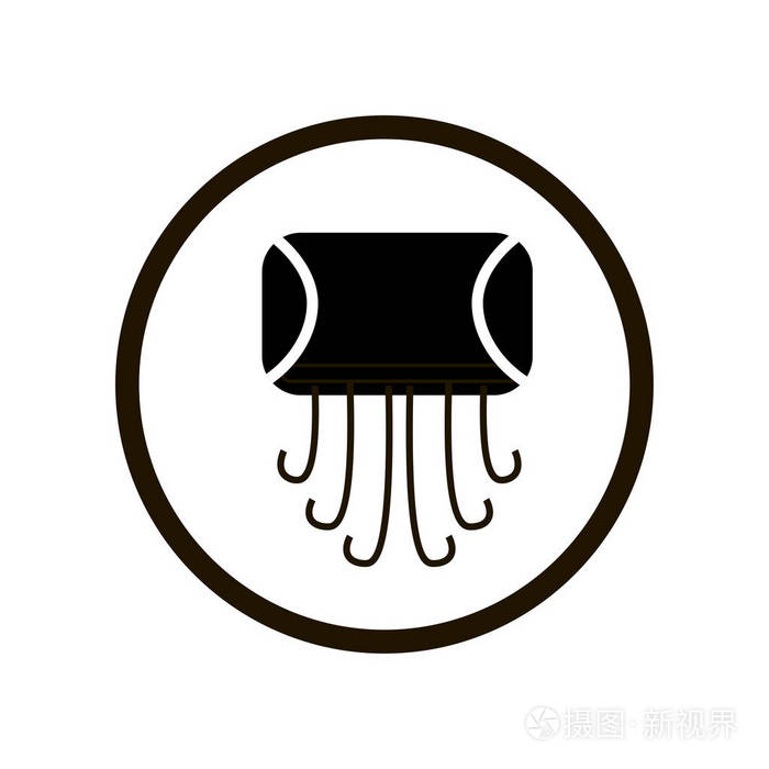 简单的厕所或卫生间标志与手烘干机图标在一个黑色圈子查出在白色背景