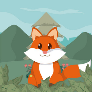 狐狸森林可爱动物卡通矢量插图平面设计