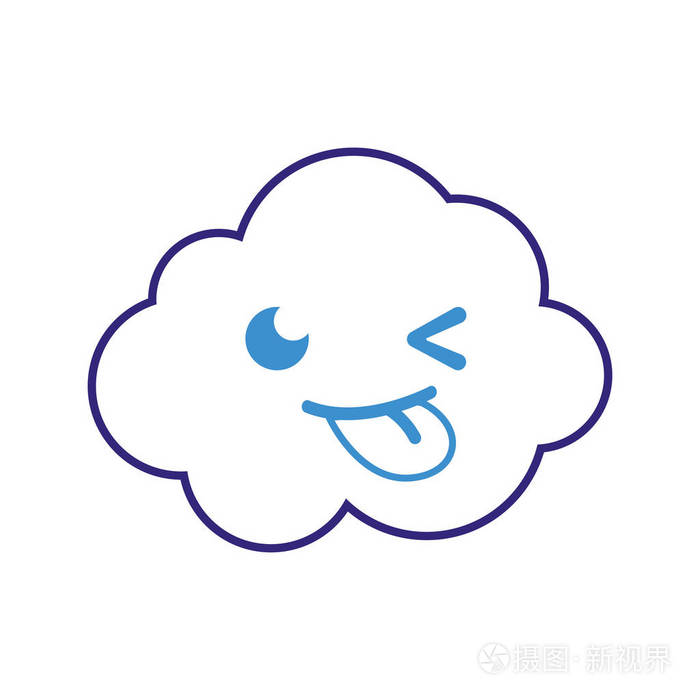 彩色线有趣可爱的云卡瓦伊天气矢量插图插画-正版商用