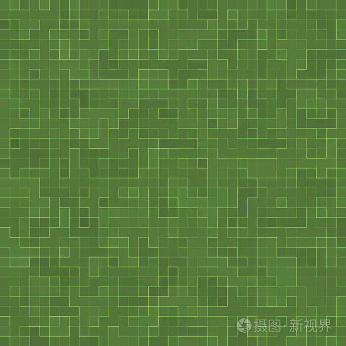 抽象明亮的绿色方形像素瓷砖马赛克墙壁背景和纹理