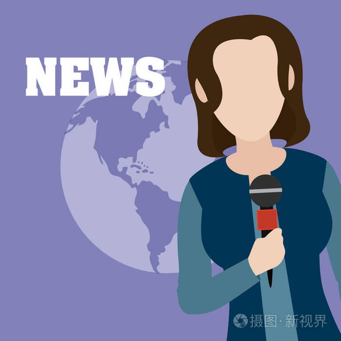 女记者,麦克风记者,卡通矢量插图,平面设计