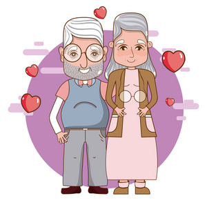 可爱的祖父母浪漫夫妇卡通插图平面设计