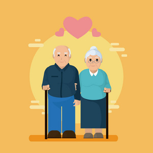 可爱的祖父母夫妇爱情矢量插图平面设计