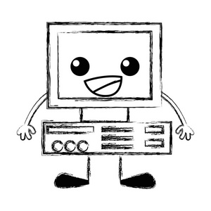 数字快乐计算机技术Kawaii与手臂和腿矢量插图