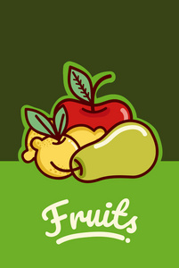 一套水果卡通绿色背景矢量插图平面设计