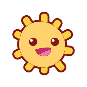 线色快乐太阳，光线，光线，Kawaii矢量插图