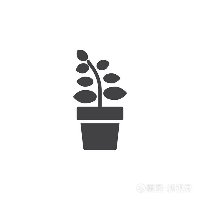 植物在花盆图标矢量填充平面标志固体象形文字隔离在白色上.