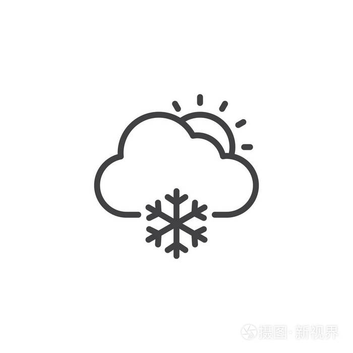 雪天简易线矢量图标. 冬季符号标志插图. 像素完美矢量图形