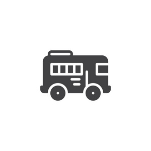 公共汽车图标矢量填充平面标志固体象形文字隔离在白色上。 校车标志标志图