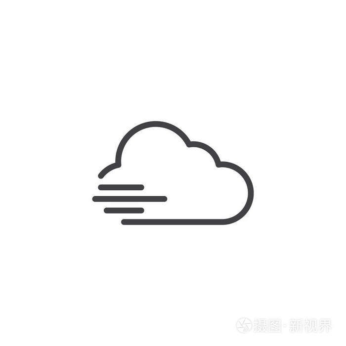 移动概念和网页设计的线性风格标志 云和风简单的线矢量图标.