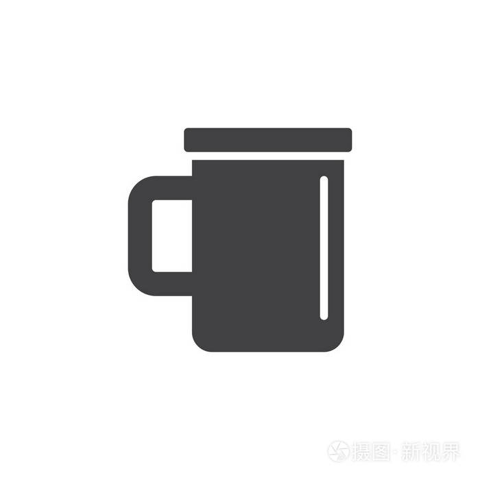 茶杯图标矢量填充平标牌固体象形文字隔离在白色上.