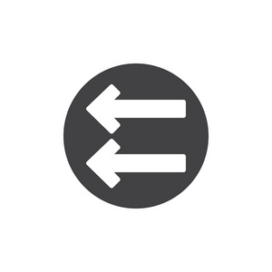 双左箭头图标矢量填充平号固体象形文字隔离在白色上。 符号标志插图。