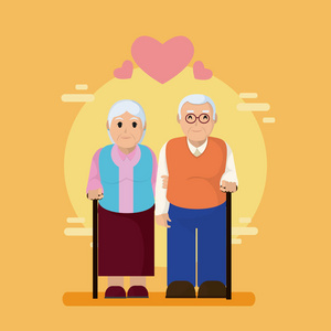 可爱的祖父母夫妇爱情矢量插图平面设计