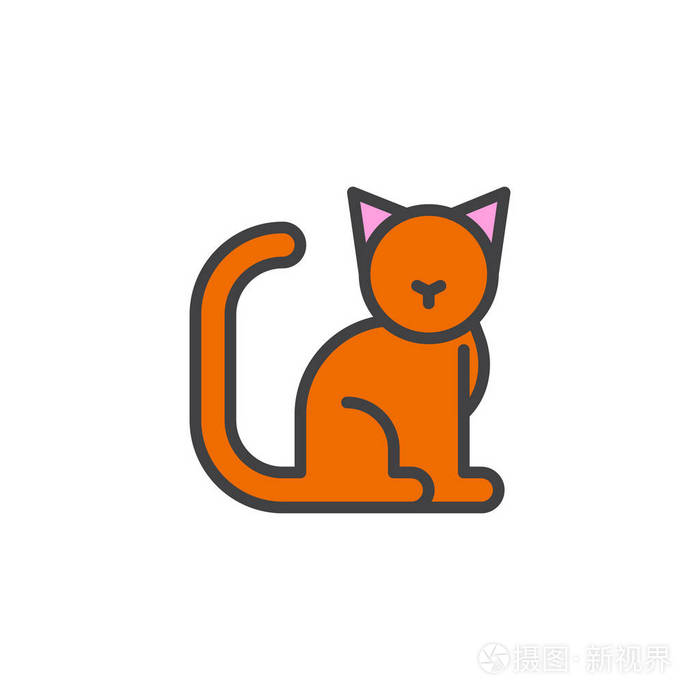 猫填充轮廓图标线矢量符号线性彩色象形文字隔离在白色上.