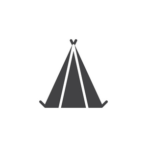 露营帐篷图标矢量填充平面标志固体象形文字隔离在白色上。 帐篷标志标志插图。