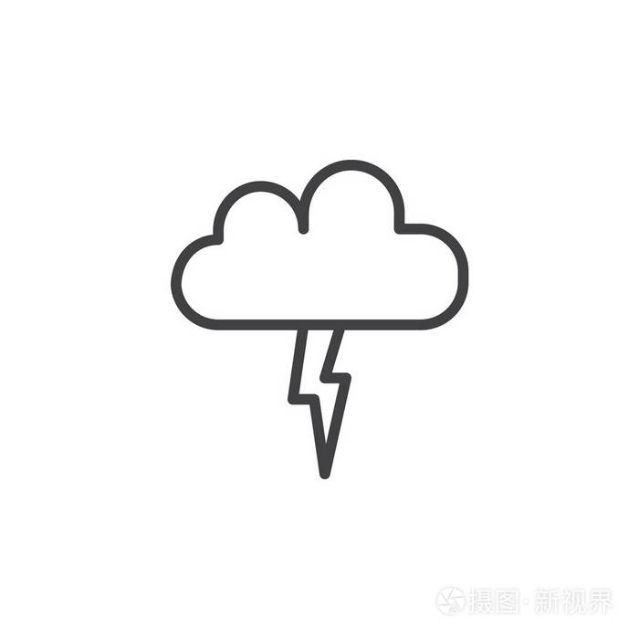 闪电,雷雨云线图标,轮廓矢量标志,线性样式象形孤立于