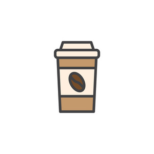 带走咖啡填充轮廓图标，线条矢量符号，线性彩色象形孤立在白色上。咖啡纸杯符号，标志插图..像素完美矢量图形