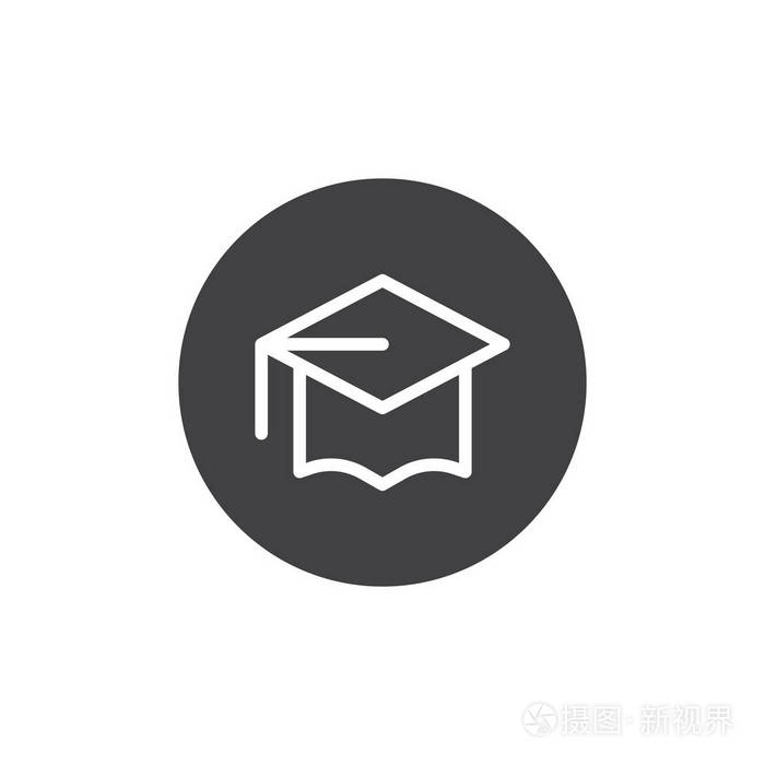学士帽图标矢量,填充平标,实心象形孤立在白色上.毕业