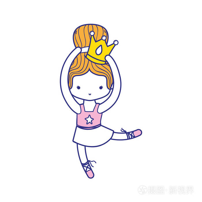 花花绿绿的芭蕾舞女孩带皇冠装饰和发髻的矢量插图