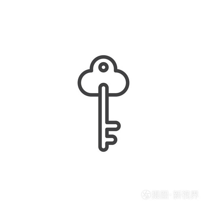老式钥匙线图标轮廓矢量符号线性风格象形文字隔离在白色上.