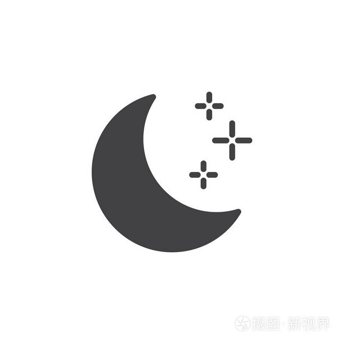 月亮和星星简单的固体图标 符号标志插图 像素完美柿量图形