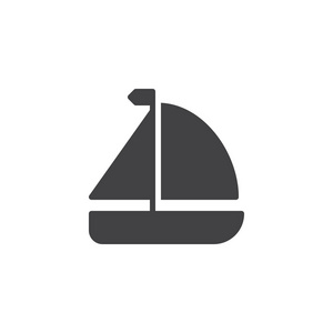 帆船图标矢量填充平面标志固体象形文字隔离在白色上。 游艇旅行符号标志插图。